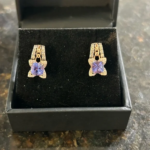 Tanzanite and Diamond Earrings - Picture 2 of 6